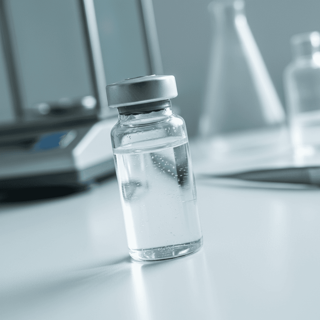 2ml clear screw top HPLC vials with black caps lined up in a lab rack